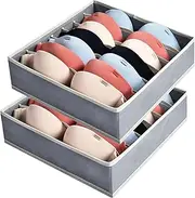 AiQInu Bra Organiser Storage Box, 7 Cell Foldable Drawer Organiser for Bra, Pack of 2 Wardrobe Drawer Divider Underwear Organiser for Storing Bras, Socks and Ties