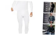 Long Johns Thermal Underwear for Men Fleece Lined Base Layer Set Small White