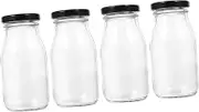 Happyyami Glass Milk Bottles Set 4 Pack Leakproof Caps 200ml Storage Containers for Milk Juice Yogurt for School Office