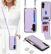 [Cavor] for Samsung Galaxy A35 5G Case Wallet for Women, for Samsung Galaxy A35 5g Crossbody Phone Case with Strap,Leather Zipper Pocket Card Holder Cover-Purple