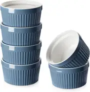 Porcelain Ramekins Bowls for Souffle, Creme Brulee, Classic Style Ramekins for Baking Oven Safe, Set of 6