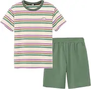 [THE NORTH FACE] Short Sleeve Cut and Sew T-Shirt, Kids, Short Sleeve Border Tent Tee & Short, duck green, 140