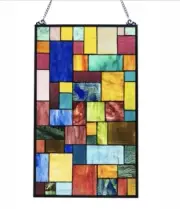 25" Geometric Design Stained Glass Tiffany Style Hanging Window Panel Suncatcher