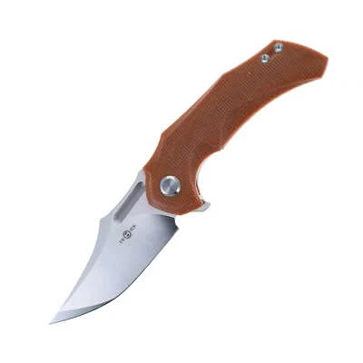 TwoSun Folding Knife Bowie Blade Brown Micarta Handle D2 Plain Edge TS227-UP
