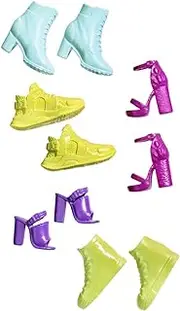 Barbie Fashion Shoes - Package of 5 Pairs of Shoes ~ Yellow Sneakers, Pink High Heels, Purple High Heels, Blue Boots and Green Hiking Shoes