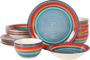 Gibson Home Rainbow 12 Piece Stoneware Dinnerware Set - 2 color