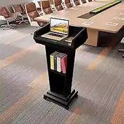 Church Pulpit, and Open Storage Wooden Pulpit Stand Mobile Podium for Churches, Church Pulpit for Conference, Office, School, Home, Reception Podium Desk for Auditorium Classroom(Black)