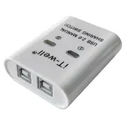 iT-well USB Printer Sharing Device, 2 In 1 Out Printer Sharing Device, 2-Port Manual kvm Switching Splitter Hub Converter White