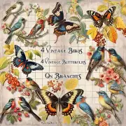 Vintage Style Birds and Butterflies on Branches Junk Journal Ephemera