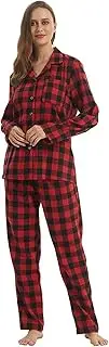 [Lanbaosi] Women Flannel Pajamas Set Long Sleeve Flannel Pajama Top and Bottom Ladies Lightweight Flannel PJs