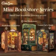 DIY Book Nook Kit Miniature Dollhouse with Light Wooden Bookshelf