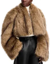 A. w.a. k.e. Mode Cropped Faux Fur Jacket