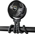 Portable Stroller Fan - 360° Rotation, Rechargeable, 3-Speed Mini Fan, Black