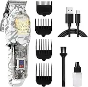 Professional Hair Clippers for Men, Transparent Body Cordless & Corded Barber Clipper and Trimmer with LCD Display, Hair Trimmer for Salon & Home Use