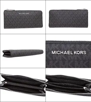 【美麗小舖】MICHAEL KORS 黑灰色 MK 老花防刮PVC皮革 L拉鍊長夾 拉鍊長夾 皮夾 長夾~M84947