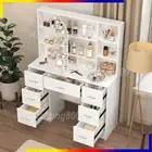 7 Drawers Dressing Table Mirror Stool 10 LED Bulb Mirrors Makeup Table Chairs