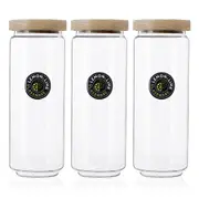 3x Lemon & Lime Glass Canister 1.4L Wooden Beach w/Lid Jar Storage Container CLR