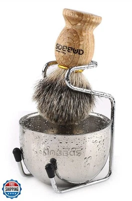 Anbbas Badger Hair Shaving Brush with Wooden Handle Stainless Steel Shaving S