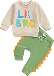 [Zukmuk] Big Brother Little Brother Matching Outfit Baby Boy Dinosaur Big Bro/Lil Bro Letter Print Crewneck Sweatshirt Long Pants Baby Matching Outfits