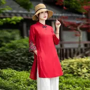 復古中國民族風刺繡棉麻上衣女設計感小眾襯衫春夏裝2023年新款女