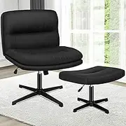 ALFORDSON Criss Cross Desk Chair with Ottoman Stool Pax Pro Series, Cross Leg Office Chair with Mid-Back Design, Tilt & Height Adjust and Swivel, Armless Ergonomic Chair, 180kg Capacity, Fabric Black