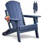 Folding Adirondack Chair with Cup Holder, Weather Resistant Portable Patio