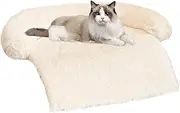 Small Calming Dog Bed Sofa Couch for Small Dogs and Cats - Fluffy Plush Mats for Furniture Protector With Washable Cover (30x26x5, White)
