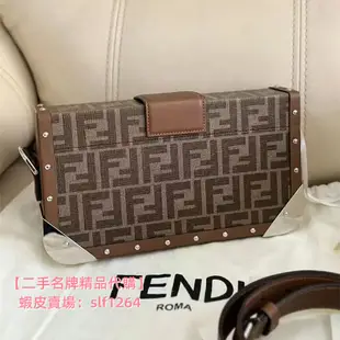 二手免運 Fendi 芬迪 中型 Baguette 旅行箱 棕色 銀扣 斜背包7VA498A8V3F18AT