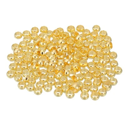200Pcs Round Crimp Beads, 4mm Metal Spacer Loose Beads, Gold