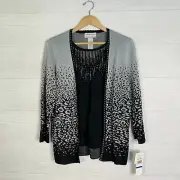 NWT Alfred Dunner Petite Classics - Black & silver sequined layered cardigan PXL