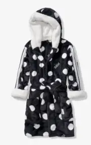 Victoria's Secret Pink Sherpa Lined Hooded Robe Black White Polka dot size XS/S