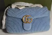 NWT Gucci GG Marmont Blue Shearling Fur Crossbody Shoulder Bag Flap 443497