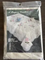 New Progress Stamped Tablecloth “Camelia” 60”x 104” Appliqués & Thread Included