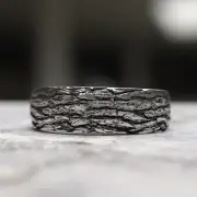 Handmade 925 Sterling Silver Tree Bark Ring - Realistic Wood Texture Band