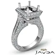 Emerald Cut Semi Mount Diamond Engagement Halo Pave Set Ring Platinum 950 2.1Ct