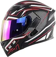 Full Face Motorcycle Helmet Dual Visor Flip Up Modular Motocross ECE Approved Motocross Snowmobile Street Moped Racing Crash Helmet A2,XXL=63-64cm