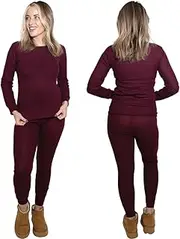 [MISS POPULAR] Womens 2-Piece Waffle Thermals Set | Long Sleeve Shirt, Pants | Thermal Base Layer Set for Cold Weather