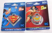 Superman and Wonder Woman Two 32GB Flash Drive Keychains NEW Emtec DC Comic