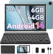 Android Tablet, 10.1 inch 14 Tablet 6GB+64GB 1TB Expand, 2 in 1 Blue