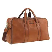 Pierre Cardin 51.5x30cm Rustic Leather Business/Overnight Zip Duffle Bag Cognac