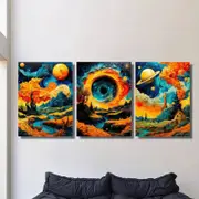 3pcs Vibrant Mountain Lake Sunset Cosmic Sky Print 100% Australian Made 3 x 40x60cm (Metal Print)