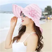 [TOMYEUS] Sun Hats Women's Sun Hat Foldable Large Wide Brim UV Protection Adjustable Flower Floppy Beach Sun Hat Beach Cap (Color : Light Pink)