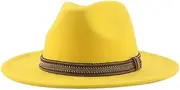 [Generic] Women Felted Fedoras Hat Solid Casual Hat with Belt Unisex Mens Jazz Hats Wedding Church Panama Felt Hat 16 60-62cm, 16, One Size, 16, One Size
