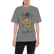 Replay Womens Graphic Tee Jersey T-Shirt w/ Print Green