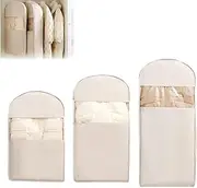 [Generic] Space Saving Hanging Garment Bag with Self Compression Zipper, Closet Space Savers Organizers, Dust Cover Bags for Clothes, Winter Coat Storage, for Down Jackets, Heavy Clothes (Beige,L)