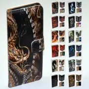 For iPhone SE 16 15 14 13 Mini Plus Pro Max Dragon Print Wallet Phone Case Cover