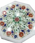 12" white Marble stones inlay corner / side handmade pietra dura Table Top