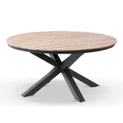 Tuscany Round 1.5m Outdoor Aluminium and Teak Dining Table with 6 Watego Malawi Style Wicker Dining Chairs - Outdoor Aluminium Dining Settings
