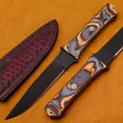 CUSTOM HANDMADE D-2 STEEL KNIFE PAKA WOOD HANDLE WITH LEATHER SHEATH