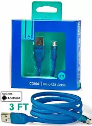 NEW BUQU Cordz 3" ft Braided Universal MICRO-USB Cable BLUE Charging Sync Droid